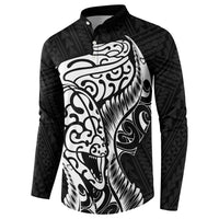 New Zealand Eel Button Sweatshirt Tuna Aotearoa Maori Patten - Black LT14 - Polynesian Pride