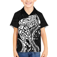 New Zealand Eel Family Matching Off Shoulder Short Dress and Hawaiian Shirt Tuna Aotearoa Maori Patten - Black LT14 Son's Shirt Black - Polynesian Pride