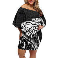 New Zealand Eel Off Shoulder Short Dress Tuna Aotearoa Maori Patten - Black LT14 Women Black - Polynesian Pride