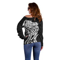 New Zealand Eel Off Shoulder Sweater Tuna Aotearoa Maori Patten - Black
