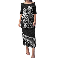 New Zealand Eel Puletasi Tuna Aotearoa Maori Patten - Black LT14 Long Dress Black - Polynesian Pride