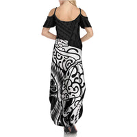 New Zealand Eel Summer Maxi Dress Tuna Aotearoa Maori Patten - Black LT14 - Polynesian Pride