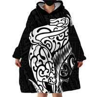 New Zealand Eel Wearable Blanket Hoodie Tuna Aotearoa Maori Patten - Black LT14 - Polynesian Pride