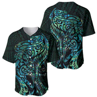 New Zealand Eel Baseball Jersey Tuna Aotearoa Maori With Paua Shell - Turquoise