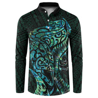 New Zealand Eel Button Sweatshirt Tuna Aotearoa Maori With Paua Shell - Turquoise LT14 Turquoise - Polynesian Pride