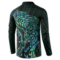New Zealand Eel Button Sweatshirt Tuna Aotearoa Maori With Paua Shell - Turquoise LT14 - Polynesian Pride