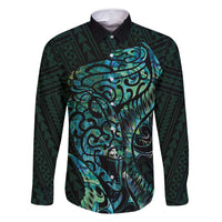 New Zealand Eel Family Matching Off Shoulder Maxi Dress and Hawaiian Shirt Tuna Aotearoa Maori With Paua Shell - Turquoise