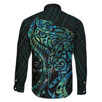 New Zealand Eel Family Matching Puletasi and Hawaiian Shirt Tuna Aotearoa Maori With Paua Shell - Turquoise