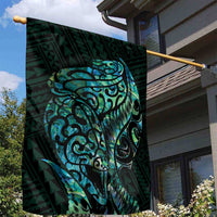 New Zealand Eel Garden Flag Tuna Aotearoa Maori With Paua Shell - Turquoise LT14 - Polynesian Pride