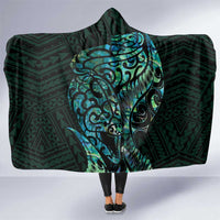 New Zealand Eel Hooded Blanket Tuna Aotearoa Maori With Paua Shell - Turquoise LT14 One Size Turquoise - Polynesian Pride