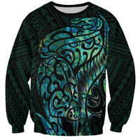 New Zealand Eel Sweatshirt Tuna Aotearoa Maori With Paua Shell - Turquoise LT14 Unisex Turquoise - Polynesian Pride