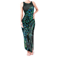 New Zealand Eel Tank Maxi Dress Tuna Aotearoa Maori With Paua Shell - Turquoise LT14 Women Turquoise - Polynesian Pride