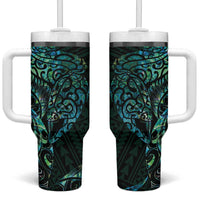 New Zealand Eel Tumbler With Handle Tuna Aotearoa Maori With Paua Shell - Turquoise LT14 One Size: 40 oz Turquoise - Polynesian Pride