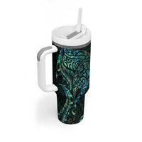 New Zealand Eel Tumbler With Handle Tuna Aotearoa Maori With Paua Shell - Turquoise LT14 - Polynesian Pride