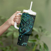 New Zealand Eel Tumbler With Handle Tuna Aotearoa Maori With Paua Shell - Turquoise LT14 - Polynesian Pride