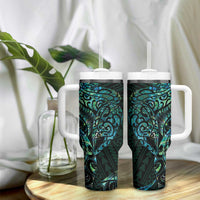 New Zealand Eel Tumbler With Handle Tuna Aotearoa Maori With Paua Shell - Turquoise LT14 - Polynesian Pride
