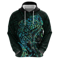 New Zealand Eel Zip Hoodie Tuna Aotearoa Maori With Paua Shell - Turquoise