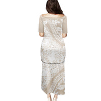 Polynesia Family Matching Puletasi Dress and Hawaiian Shirt Polynesian Tropical Flowers Beige Pastel Vibes LT14 - Polynesian Pride