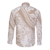 Polynesia Long Sleeve Button Shirt Polynesian Tropical Flowers Beige Pastel Vibes LT14 - Polynesian Pride