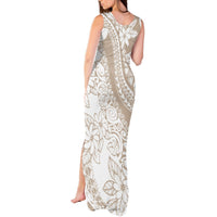 Polynesia Tank Maxi Dress Polynesian Tropical Flowers Beige Pastel Vibes LT14 - Polynesian Pride