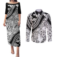 Polynesia Couples Matching Puletasi Dress and Long Sleeve Button Shirts Polynesian Tropical Flowers Black Pastel Vibes LT14 Black - Polynesian Pride