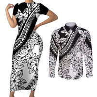Polynesia Couples Matching Short Sleeve Bodycon Dress and Long Sleeve Button Shirts Polynesian Tropical Flowers Black Pastel Vibes LT14 Black - Polynesian Pride