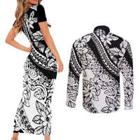 Polynesia Couples Matching Short Sleeve Bodycon Dress and Long Sleeve Button Shirts Polynesian Tropical Flowers Black Pastel Vibes LT14 - Polynesian Pride
