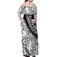 Polynesia Off Shoulder Maxi Dress Polynesian Tropical Flowers Black Pastel Vibes LT14 - Polynesian Pride
