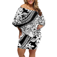 Polynesia Off Shoulder Short Dress Polynesian Tropical Flowers Black Pastel Vibes LT14 Women Black - Polynesian Pride