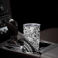 Polynesia Tumbler Cup Polynesian Tropical Flowers Black Pastel Vibes LT14 - Polynesian Pride