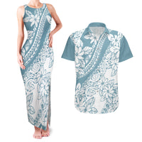Polynesia Couples Matching Tank Maxi Dress and Hawaiian Shirt Polynesian Tropical Flowers Blue Pastel Vibes LT14 Blue - Polynesian Pride