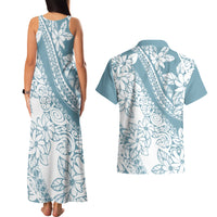 Polynesia Couples Matching Tank Maxi Dress and Hawaiian Shirt Polynesian Tropical Flowers Blue Pastel Vibes LT14 - Polynesian Pride