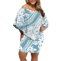 Polynesia Off Shoulder Short Dress Polynesian Tropical Flowers Blue Pastel Vibes LT14 Women Blue - Polynesian Pride
