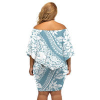 Polynesia Off Shoulder Short Dress Polynesian Tropical Flowers Blue Pastel Vibes LT14 - Polynesian Pride
