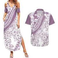 Polynesia Couples Matching Summer Maxi Dress and Hawaiian Shirt Polynesian Tropical Flowers Purple Pastel Vibes LT14 Purple - Polynesian Pride