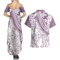 Polynesia Couples Matching Summer Maxi Dress and Hawaiian Shirt Polynesian Tropical Flowers Purple Pastel Vibes LT14 - Polynesian Pride