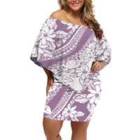 Polynesia Off Shoulder Short Dress Polynesian Tropical Flowers Purple Pastel Vibes LT14 Women Purple - Polynesian Pride