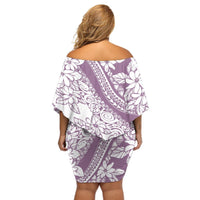 Polynesia Off Shoulder Short Dress Polynesian Tropical Flowers Purple Pastel Vibes LT14 - Polynesian Pride