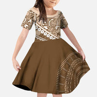 Beige Bula Fiji Family Matching Off Shoulder Maxi Dress and Hawaiian Shirt Fijian Language Week Tapa Cloth - Pastel