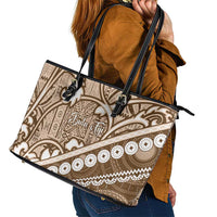 Beige Bula Fiji Leather Tote Bag Fijian Language Week Tapa Cloth - Pastel LT14 - Polynesian Pride