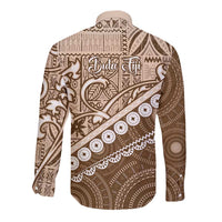 Beige Bula Fiji Long Sleeve Button Shirt Fijian Language Week Tapa Cloth - Pastel LT14 - Polynesian Pride