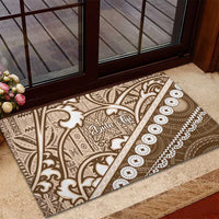 Beige Bula Fiji Rubber Doormat Fijian Language Week Tapa Cloth - Pastel LT14 - Polynesian Pride