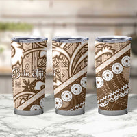 Beige Bula Fiji Tumbler Cup Fijian Language Week Tapa Cloth - Pastel LT14 - Polynesian Pride