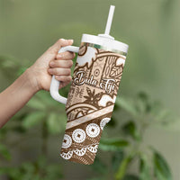 Beige Bula Fiji Tumbler With Handle Fijian Language Week Tapa Cloth - Pastel LT14 - Polynesian Pride