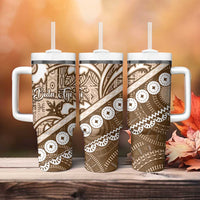 Beige Bula Fiji Tumbler With Handle Fijian Language Week Tapa Cloth - Pastel LT14 - Polynesian Pride
