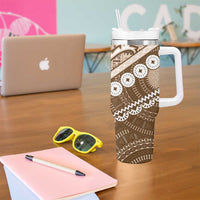 Beige Bula Fiji Tumbler With Handle Fijian Language Week Tapa Cloth - Pastel LT14 - Polynesian Pride