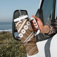 Beige Bula Fiji Tumbler With Handle Fijian Language Week Tapa Cloth - Pastel LT14 - Polynesian Pride