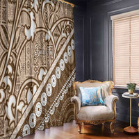 Beige Bula Fiji Window Curtain Fijian Language Week Tapa Cloth - Pastel