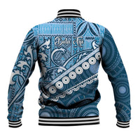 Blue Bula Fiji Baseball Jacket Fijian Language Week Tapa Cloth - Pastel LT14 - Polynesian Pride
