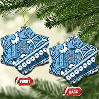 Blue Bula Fiji Ceramic Ornament Fijian Language Week Tapa Cloth - Pastel